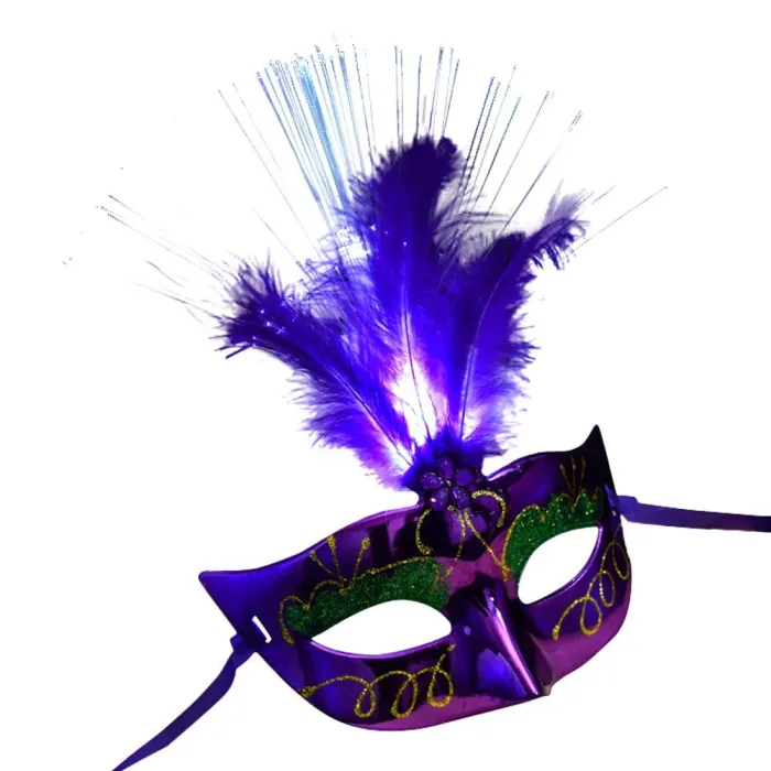 Máscara de olhos veneziana sexy - com penas / LED luminoso - mascarada / Halloween