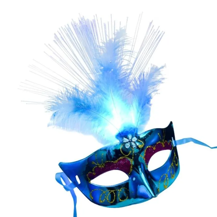 Máscara de olhos veneziana sexy - com penas / LED luminoso - mascarada / Halloween