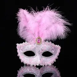 Sexet venetiansk øjenmaske - fjer / blonder / krystal - Halloween / maskerade