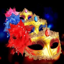 Sexet venetiansk øjenmaske - diamant / fjerblomst / glitter - karneval - Halloween