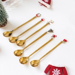 Colher pequena de cabo comprido - com decoração de natal - chá / café / sobremesas - 1 peça