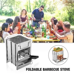 Sammenleggbar BBQ komfyr - vedfyring - rustfritt stål