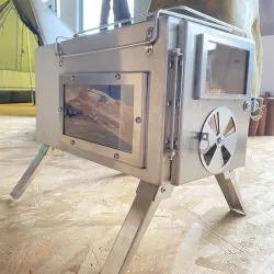 Poêle à bois - double face - chauffage camping / extérieur / tente - inox