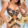 VestidosVestido midi de moda sexy - sin mangas - estampado de leopardo amarillo - delgado