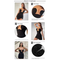 Sexy minikjole - stroppeløs - ermeløs - drapert design