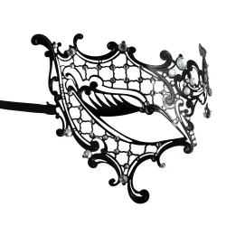 Czarna wenecka maska na jedno oko - metalowa koronka - kryształki - maskarada / karnawałMaski