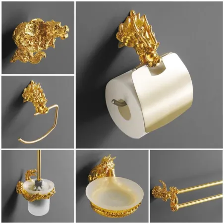 Luksus vægmonterede kroge - guld drage design - papirholder - håndklædeholder - hylde - badeværelsestilbehør