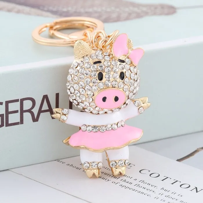 Piggy i mini nederdel - krystal - nøglering
