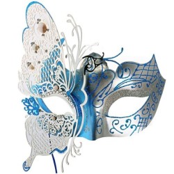 Mascherina veneziana in metallo - farfalla scavata - cristalli - taglio laser - feste in maschera / carnevali