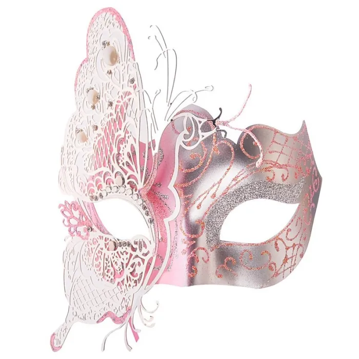 Mascherina veneziana in metallo - farfalla scavata - cristalli - taglio laser - feste in maschera / carnevali