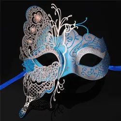Venetiansk øyemaske i metall - uthult sommerfugl - krystaller - laserkuttet - maskerader / karneval