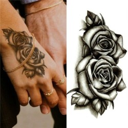 Autoadesivo del tatuaggio temporaneo - doppie rose nere - impermeabile