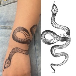 Tijdelijke tattoo sticker - zwarte slang / rozen - waterdichtTatoeage