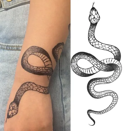 Midlertidig tatoveringsklistremerke - svart slange / roser - vanntett