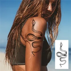 TatuajeEtiqueta engomada del tatuaje temporal - serpiente negra / rosas - resistente al agua