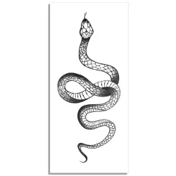 Sticker tatouage temporaire - serpent noir / roses - waterproof