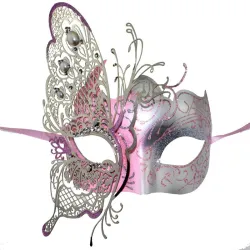 Mascherina veneziana in metallo - farfalla scavata - cristalli - taglio laser - feste in maschera / carnevali