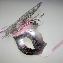 Mascherina veneziana in metallo - farfalla scavata - cristalli - taglio laser - feste in maschera / carnevali