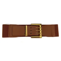 Retro elastisk bredt belte - skinn - gullspenne