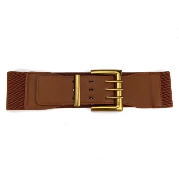 Retro elastisk bredt belte - skinn - gullspenne