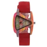 RelojesReloj moderno de madera, con forma de triángulo de colores, correa de piel.