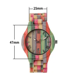 Moderigtigt farverigt træur - rundt - Quartz - unisex