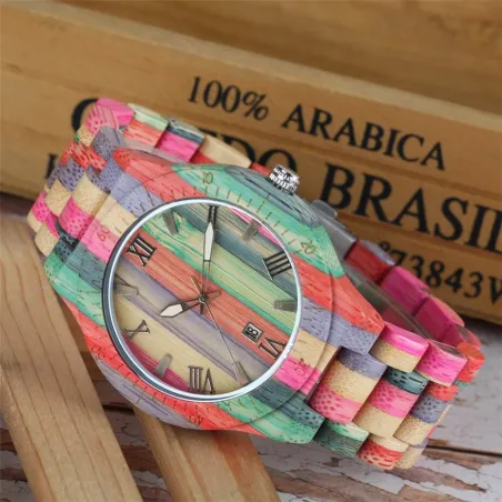 RelojesReloj de madera de colores de moda - redondo - Cuarzo - unisex