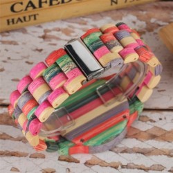 Relógio de madeira colorido na moda - redondo - Quartzo - unissex