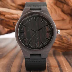 Montre en bois de santal noir - bracelet en cuir - cadeau pour le père - The Best Dad