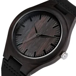 Montre en bois de santal noir - bracelet en cuir - cadeau pour le père - The Best Dad