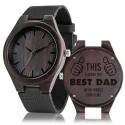 Schwarze Sandelholzuhr - Lederband - Geschenk für Vater - The Best Dad