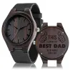 Svart sandelträklocka - läderband - present till pappa - The Best Dad