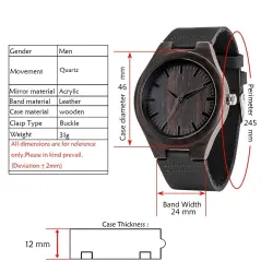 Montre en bois de santal noir - bracelet en cuir - cadeau pour le père - The Best Dad