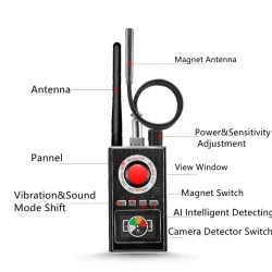AI intelligent aflytning - anti spion / skjult kamera detektor - GSM / GPS tracker - finder