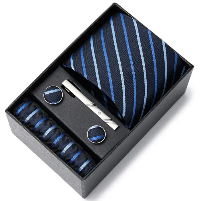 Modieuze stropdas / zakdoek / manchetknopen / dasclip - met doos - set van 5Manchetknopen