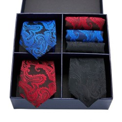 Fasjonabelt herresett - slips / lommetørkle - silke - 6 stk
