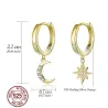 AretesPendientes de oro redondos de moda - luna / estrella - plata de ley 925