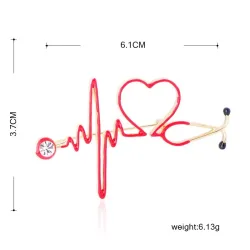 Medicinsk brosch - elektrokardiogram / stetoskop / hjärta - med kristall