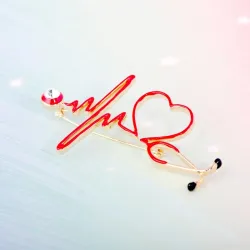 BrochesBroche médico - electrocardiograma / estetoscopio / corazón - con cristal