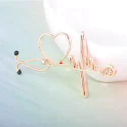 Broche médicale - électrocardiogramme / stéthoscope / coeur - avec cristal