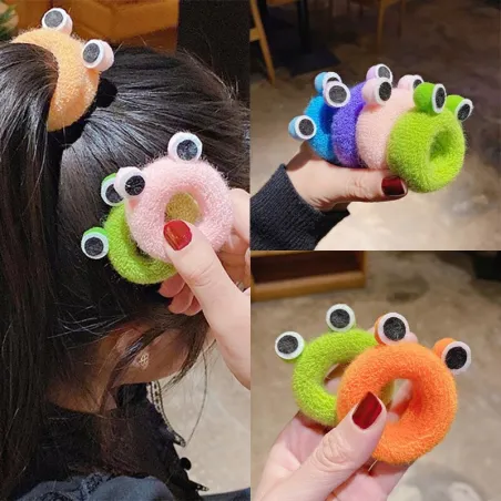 Bande de cheveux élastique en peluche - avec des yeux de grenouille