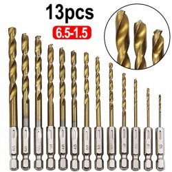 HSS 14 hex drill bits - titanium coated - drills - 13 pieces