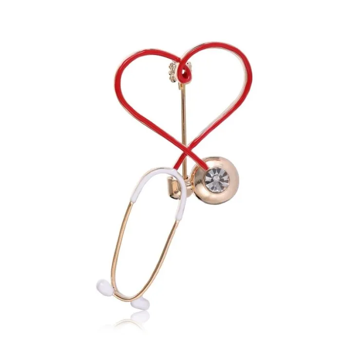Stetoscopio a forma di cuore - con cristallo - elegante spilla