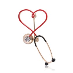 Stetoscopio a forma di cuore - con cristallo - elegante spilla