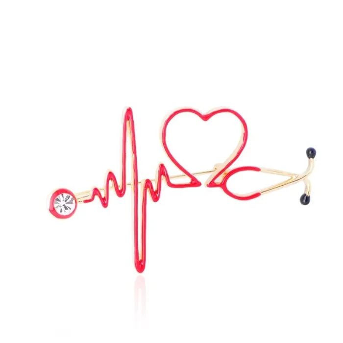 Medical brooch - electrocardiogram / stethoscope / heart - with crystalBrooches