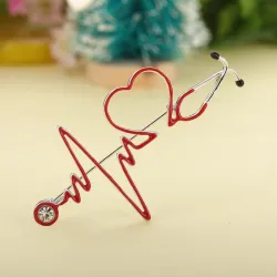 Broche médico - eletrocardiograma / estetoscópio / coração - com cristal