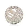 Broche de parteira redondo - com cristais - em forma de moeda - feto