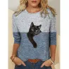 Klassisk langærmet t-shirt - dobbelt farve - 3D katteprint