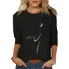Klassisk langærmet t-shirt - løs - sjovt 3D katteprint