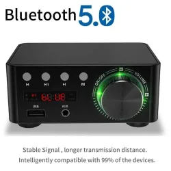 Mini digital forstærker - klasse D - HiFi - Bluetooth 5.0 - Tpa3116 - 50W*2 - USB - AUX - IN